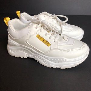 White chunky faux leather sneakers